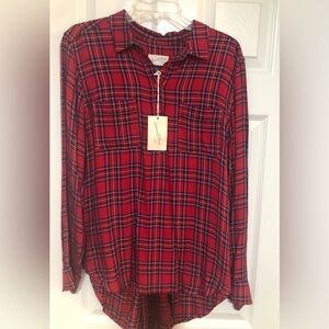 Red Plaid Long Sleeve maternity Shirt.
